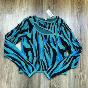 Bar III Womens Cut Out Cropped Sweater Medium Colorful Athleisure Athletic Yoga